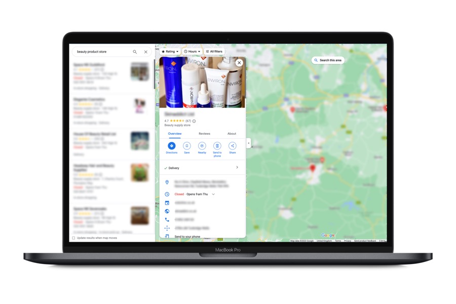 Google Maps listing case study for a skin products store